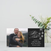 Hanging Snowflakes Save the Date Card - Schwarz (Stehend Vorderseite)