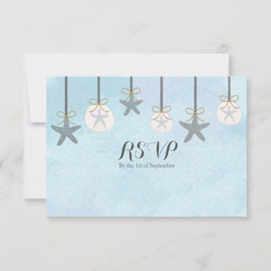Hanging Starfish & Sand Dollar Beach RSVP-Karte Einladung (Vorderseite)