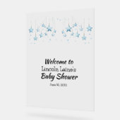 Hanging startet Baby Boy Blue Baby Shower Acrylschild (Winkel)