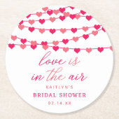 Hanging String Love Hearts Bridal Shower Runder Pappuntersetzer (Vorderseite)