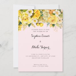 Hanging Yellow Flowers Pink Garden Wedding Einladung