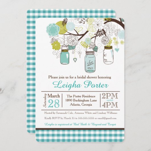 HangMason Jars Baby oder Brautparty Einladung (Vorne/Hinten)