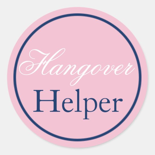 "Hangover Helper" Hochzeitsaufkleber Rosa/Marine Runder Aufkleber (Vorderseite)