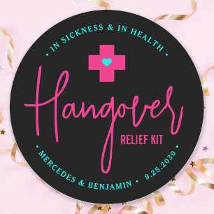 Hangover-Hilfe-Set Hot Pink Teal Hochzeitsgeschenk Runder Aufkleber