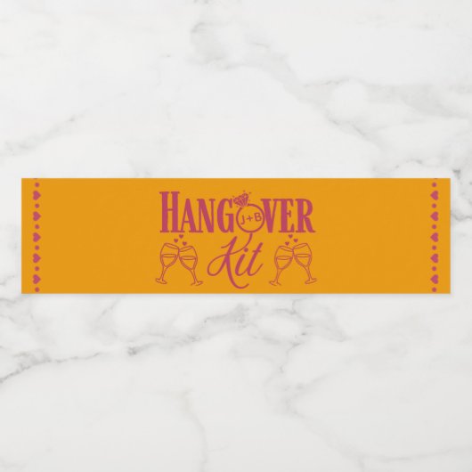 Hangover Kit-Magenta und Orange Tropical Wedding Wasserflaschenetikett (Einzelnes Label)