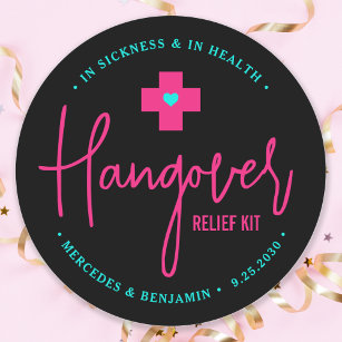 Hangover Relief Kit Hot Pink Aquamarine Gastgesche Runder Aufkleber