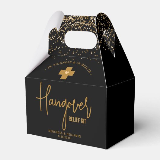 Hangover Relief Kit Moderne Gold Glitzer Hochzeit Geschenkschachtel (Rückseite)