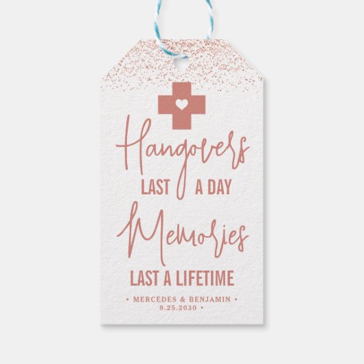 Hangover Relief Kit Rose Gold Moderne Gastgeschenk Geschenkanhänger (Rückseite)
