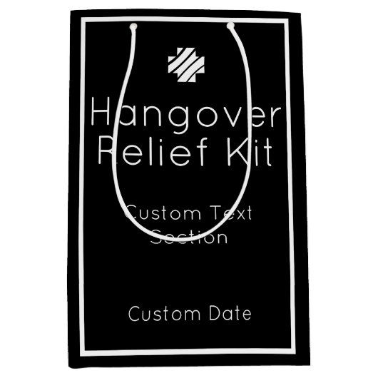 Hangover Relief Kit Schwarz-Weiß-Geschenktasche Mittlere Geschenktüte (Vorderseite)