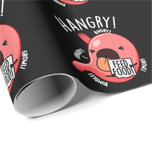 Hangry Funny Stomach Pun Dark BG Geschenkpapier (Rolleneckpunkt)