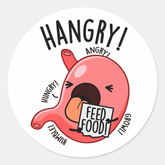 Hangry Funny Stomach Pun Runder Aufkleber (Vorderseite)
