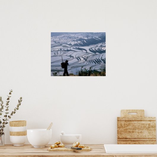 Hani mit Korb und Reisterrasse, Poster (Küche)