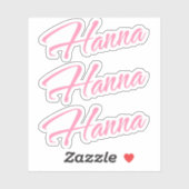 Hanna name pink x3 aufkleber (Blatt)