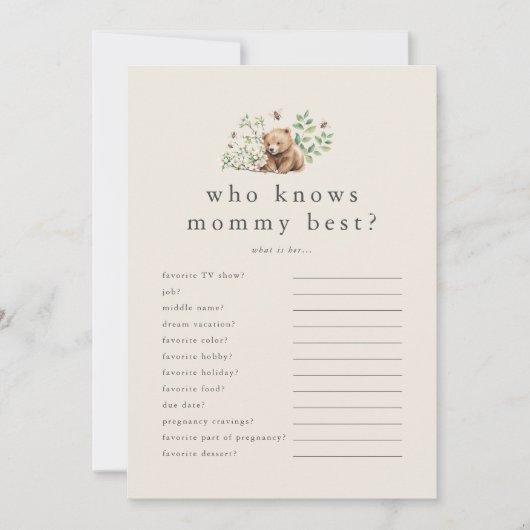 HANNAH Bär, der Mommy Best Baby Shower Game kennt Einladung (Vorderseite)