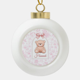 Hannah   Benutzerdefiniertes rosa Teddy-Bär-Kinder Keramik Kugel-Ornament
