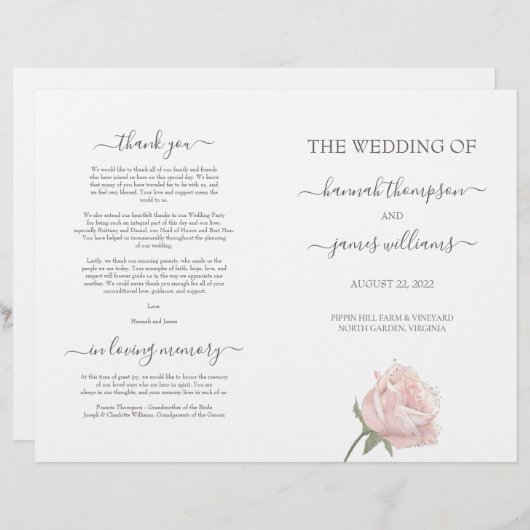 Hannah Elegant Folded Wedding Zeremony Program (Vorne/Hinten)