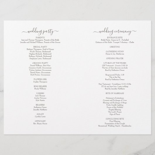 Hannah Elegant Folded Wedding Zeremony Program (Rückseite)