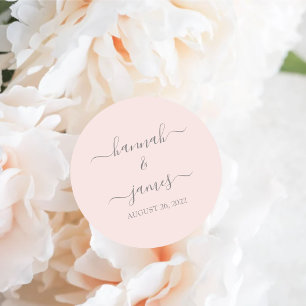 Hannah Elegante rosafarbene Kalligrafie-Hochzeit Runder Aufkleber