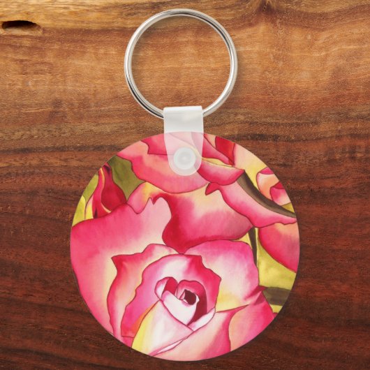 Hannah Gordon Rosa Aquarellkunst Schlüsselanhänger (Vorderseite)