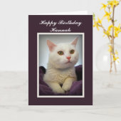 Hannah Happy Birthday White Cat Card Karte (Gelbe Blume)