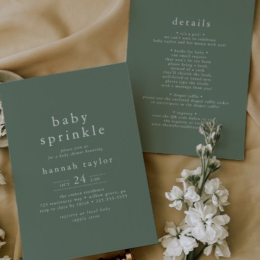 HANNAH Neutral Green Boho Simple Baby Sprinkle Einladung