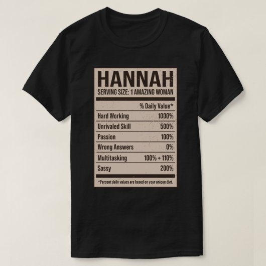 Hannah Nutrition Fakten Name Nickname Alias Titel T-Shirt (Design vorne)