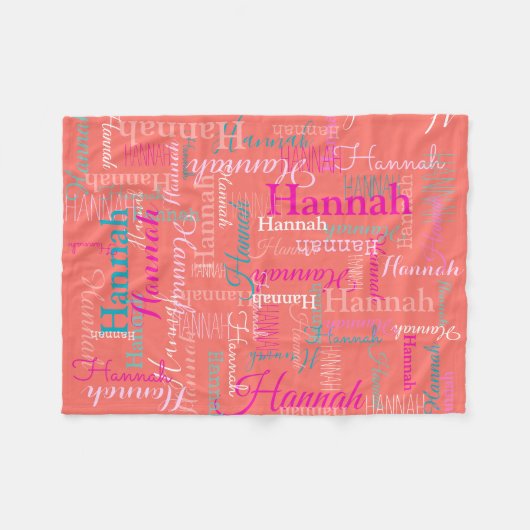 Hannah personalisierter kurzer Name Koralle Rosa a Fleecedecke (Vorderseite (Horizontal))