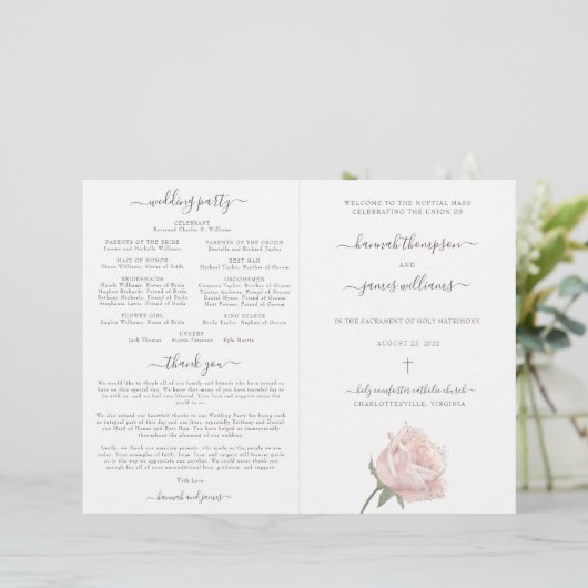 Hannah Pink Katholische Hochzeitsprogramm mit Mass (Stehend Vorderseite)