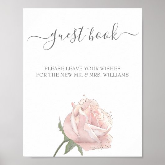 Hannah | Rose Calligraphy Wedding Guest Book Sign Poster (Vorne)