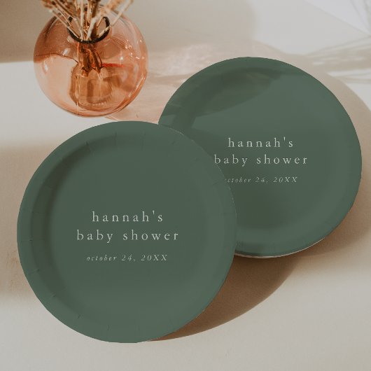 HANNAH Sage Green Boho Moderne einfache Babydusche Pappteller