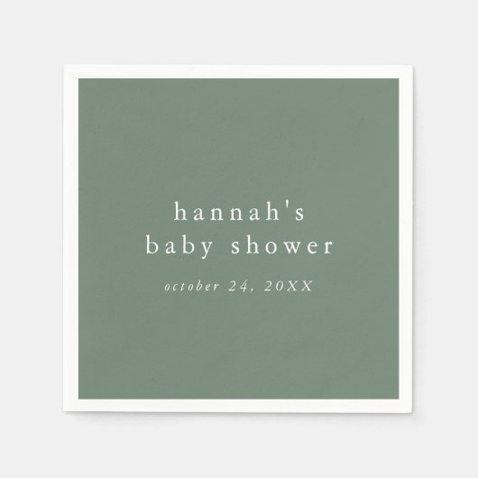 HANNAH Sage Green Rustic Simple Baby Dusche Serviette (Vorderseite)
