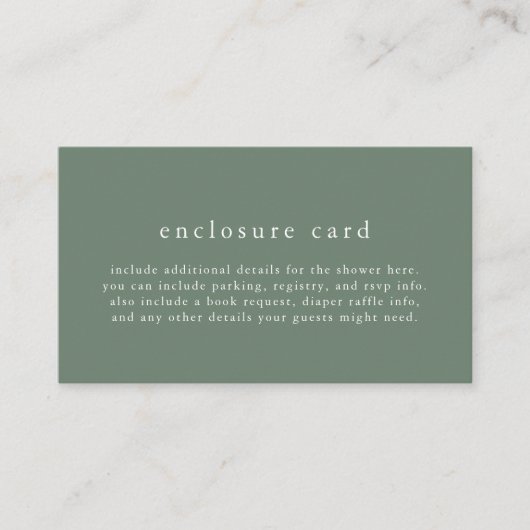 HANNAH Unique Sage Green Boho Simple Baby Dusche Begleitkarte (Vorderseite)