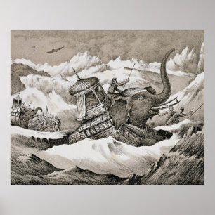 Hannibal (247-c.183 BC) and his war elephants cros Poster