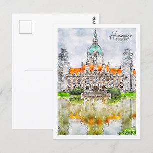 Hannover Deutschland Reiseort Wasserfarbe Postkarte