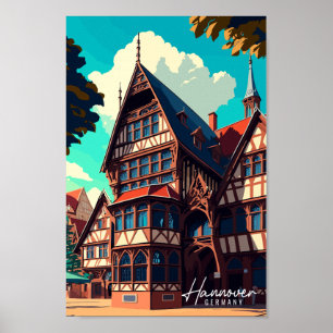Hannover Deutschland Vintage Reise Illustration Poster