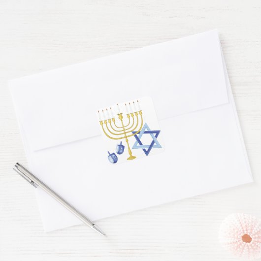 Hannukah Symbole Quadratischer Aufkleber (Umschlag)