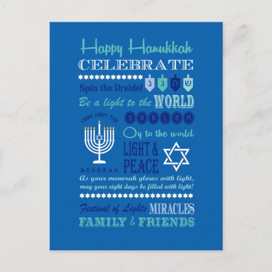 Hannukah Typografie Collage Art Postkarte (Vorderseite)
