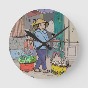 Hanoi Street Hawker Vietnam Runde Wanduhr