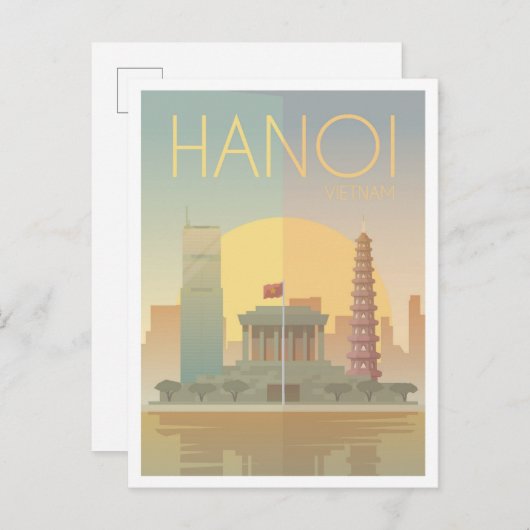 Hanoi Vietnam Art Vintage Reise Illustration Postkarte (Vorne/Hinten)