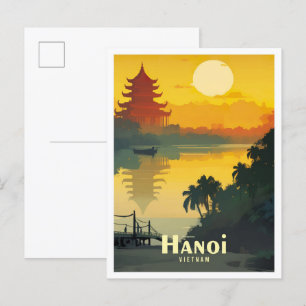 Hanoi Vietnam Kunst Vintage Reiseillustration Postkarte