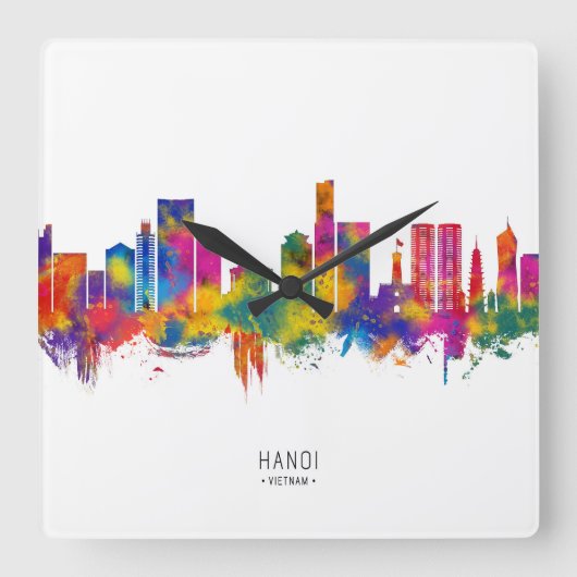 Hanoi Vietnam Skyline Quadratische Wanduhr (Vorderseite)
