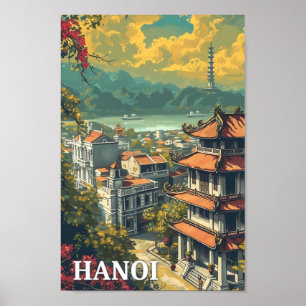 Hanoi Vietnam Vintag Art Travel Illustration Poster