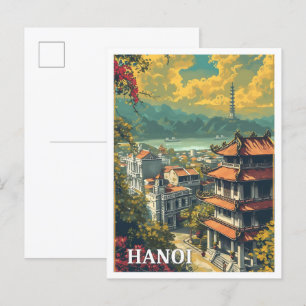Hanoi Vietnam Vintag Art Travel Illustration Postkarte