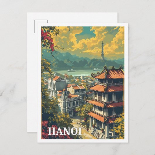 Hanoi Vietnam Vintag Art Travel Illustration Postkarte (Vorne/Hinten)