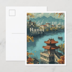 Hanoi Vietnam Vintag Art Travel Illustration Postkarte