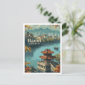 Hanoi Vietnam Vintag Art Travel Illustration Postkarte (Stehend Vorderseite)