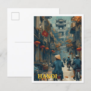 Hanoi Vietnam Vintag Art Travel Illustration Postkarte