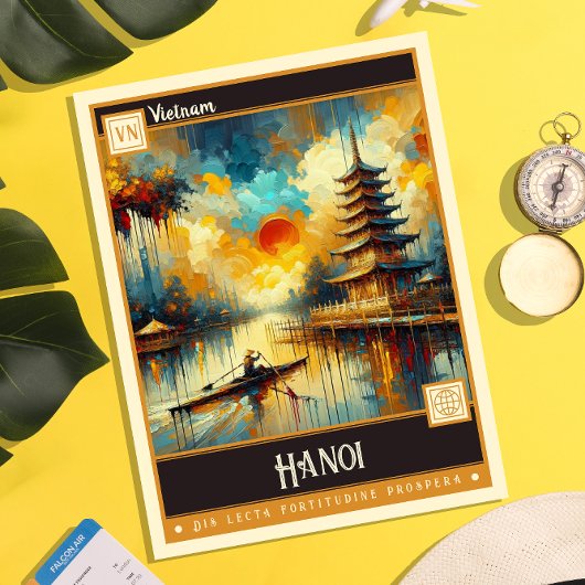 Hanoi, Vietnam | Vintage Malerei Postkarte