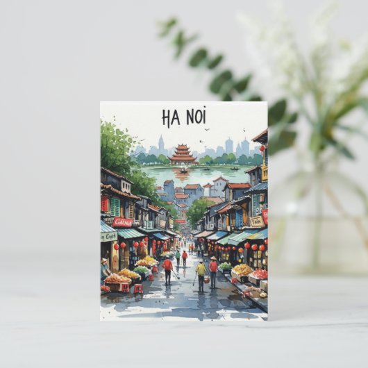 Hanoi Vietnam Watercolor Postkarte (Stehend Vorderseite)