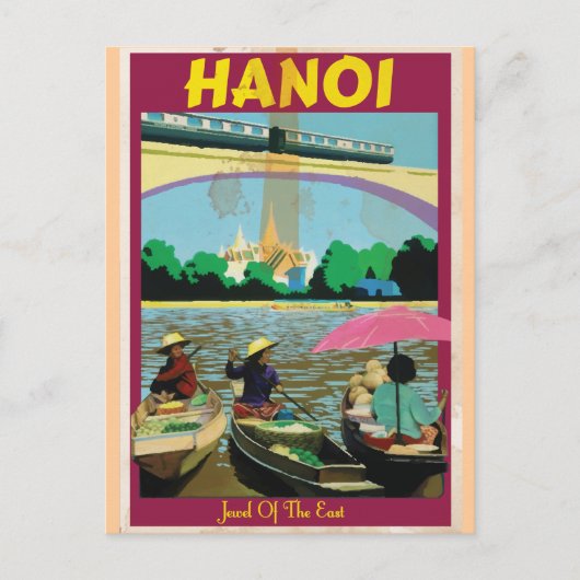 Hanoi Vintage Reiseplakat Postkarte (Vorderseite)